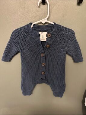 Knit Button-Front Baby Romper in Navy Blue